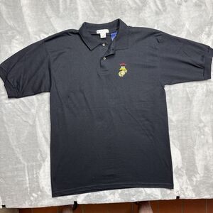 Men’s Polo by M.J.SOFFE Color Navy Blue Marines Logo Luxurious Quality Size L